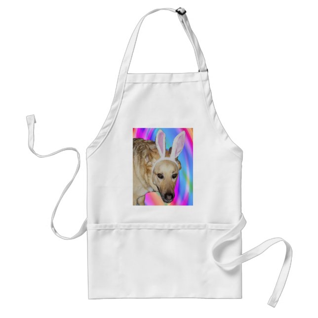 Funny German Shepherd Dog & Easter Bunny Ears Adult Apron (Front)