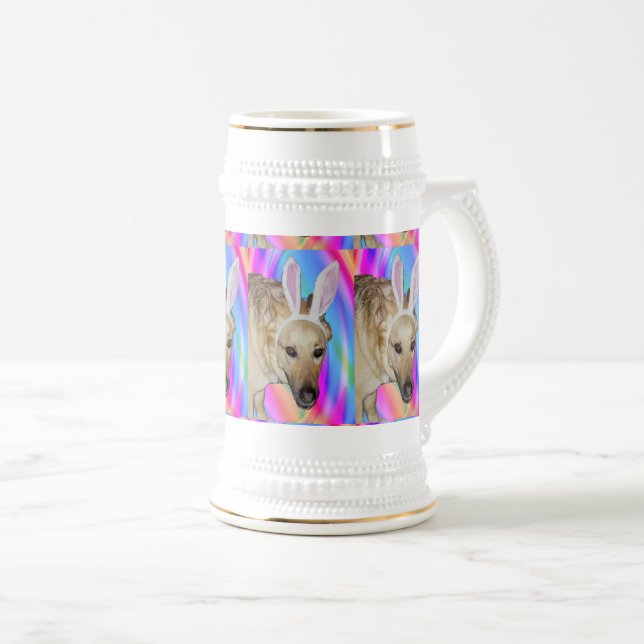 Funny German Shepherd Dog & Easter Bunny Ears Beer Stein (Front Right)