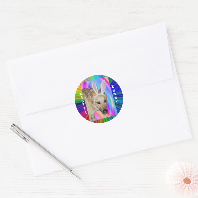 Funny German Shepherd Dog & Easter Bunny Ears Classic Round Sticker (Envelope)