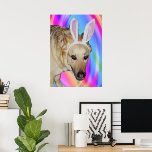 Funny German Shepherd Dog  Easter Bunny Ears Poster