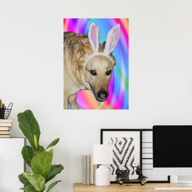 Funny German Shepherd Dog & Easter Bunny Ears Poster (Home Office)