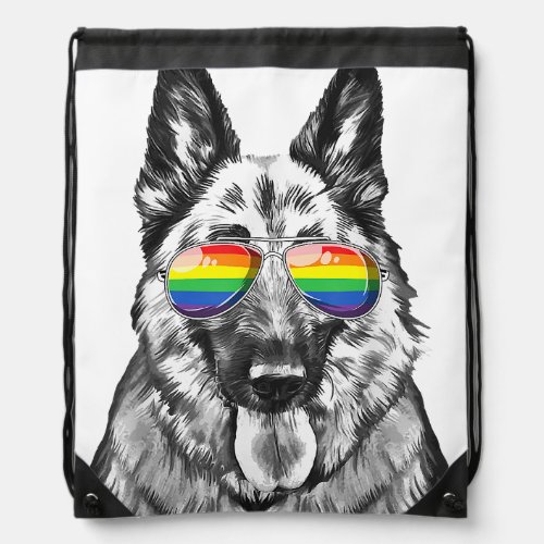 Funny German shepherd Dog Gay Pride Flag Sunglasse Drawstring Bag