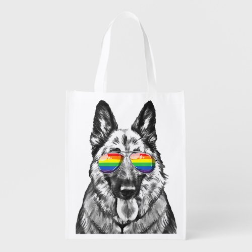 Funny German shepherd Dog Gay Pride Flag Sunglasse Grocery Bag