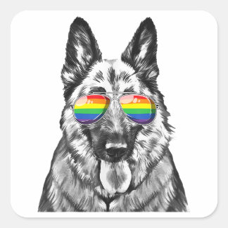 Funny German shepherd Dog Gay Pride Flag Sunglasse Square Sticker