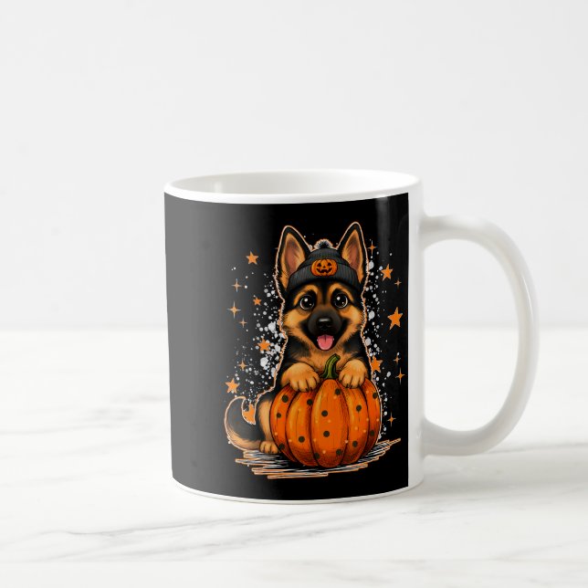 Funny German Shepherd Dog Halloween Pumpkin Graphi Coffee Mug (Right)