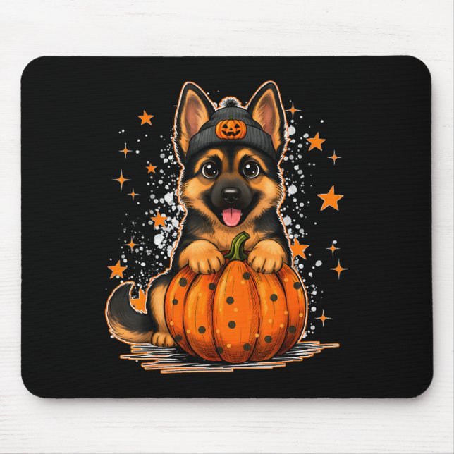 Funny German Shepherd Dog Halloween Pumpkin Graphi Mouse Pad (Front)