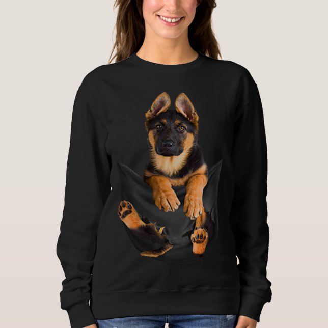 Funny German Shepherd Dog In Pocket Sweatshirt (Front)