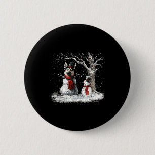 Funny German Shepherd Dog In The Snow Tree Christm Button