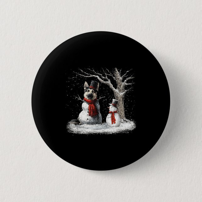 Funny German Shepherd Dog In The Snow Tree Christm Button (Front)