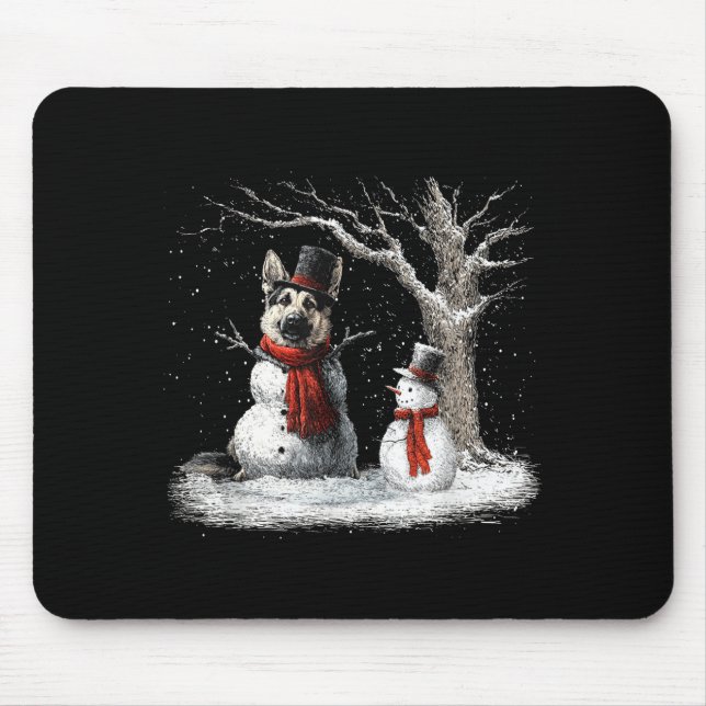 Funny German Shepherd Dog In The Snow Tree Christm Mouse Pad (Front)