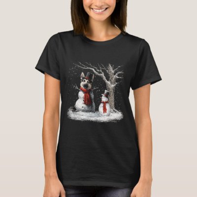 Funny German Shepherd Dog In The Snow Tree Christm T-Shirt