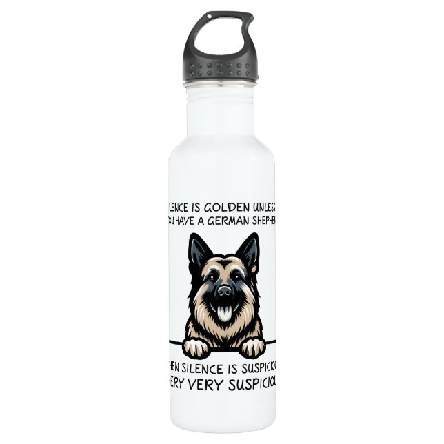Funny German Shepherd Dog Stainless Steel Water Bottle (Front)