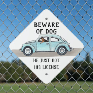 Funny German Shepherd Driving Vintage Car Metal Sign