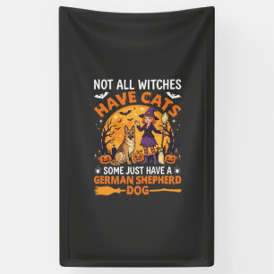 Funny German Shepherd Halloween Witch Dog Banner