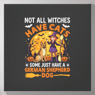 Funny German Shepherd Halloween Witch Dog Canvas Photo Tile
