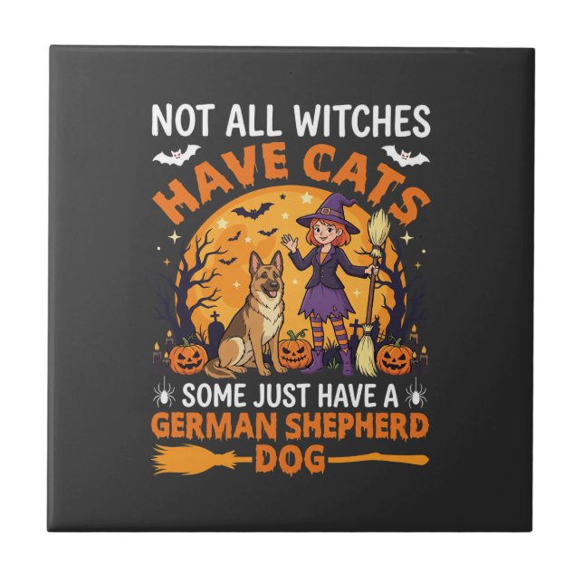 Funny German Shepherd Halloween Witch Dog Ceramic Tile (Front)