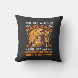 Funny German Shepherd Halloween Witch Dog Throw Pillow