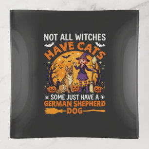 Funny German Shepherd Halloween Witch Dog Trinket Tray