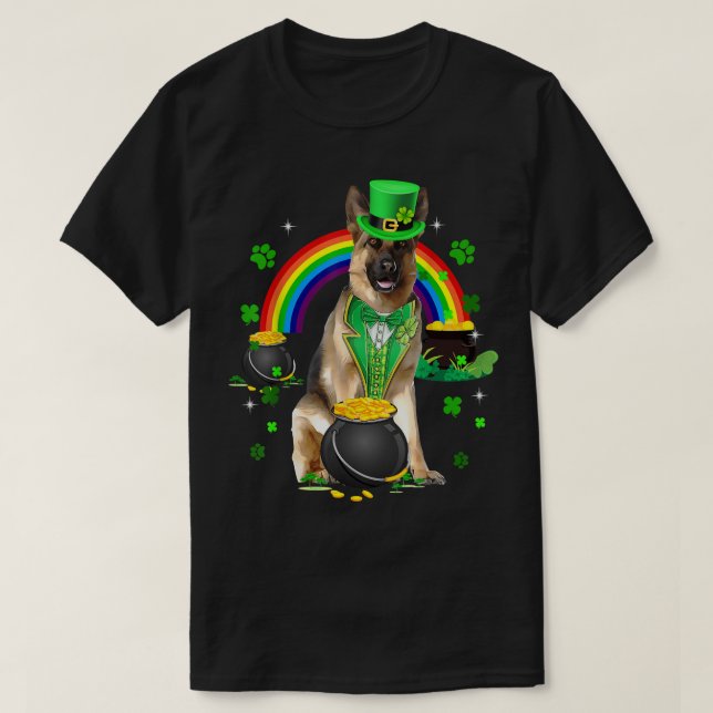 Funny German Shepherd Leprechaun Shamrock St  T-Shirt (Design Front)