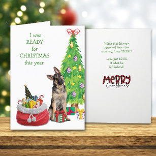 Funny German Shepherd Ready for Christmas Holiday Card