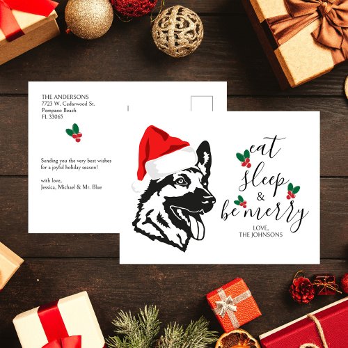 Funny German Shepherd Santa Hat Script Christmas Holiday Postcard