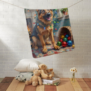 Funny German Shepherd Tangled in Christmas Lights Baby Blanket