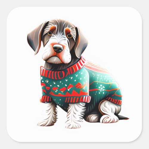 Funny German Wirehaired Pointer Christmas Sweater Square Sticker