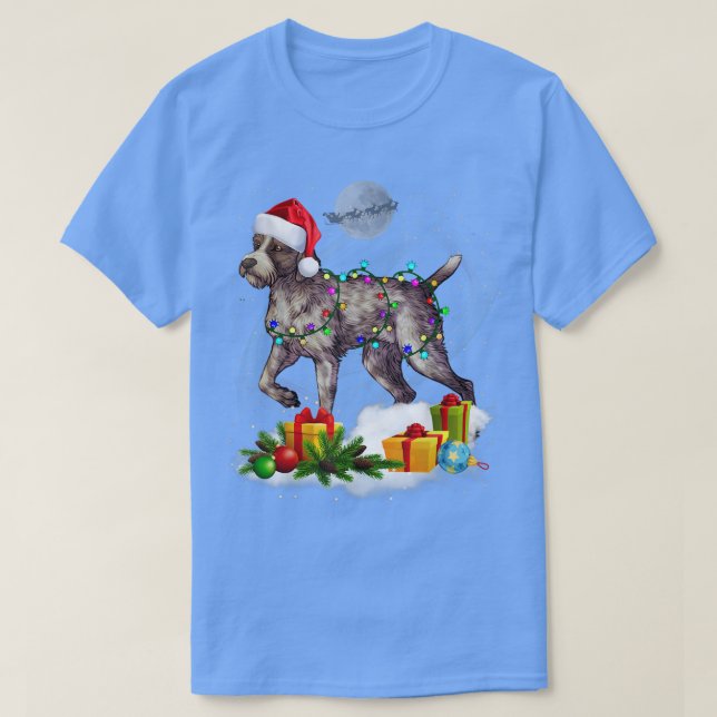 Funny German Wirehaired Pointer Dog Christmas Ligh T-Shirt (Design Front)