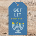 Funny "Get Lit" Chic Personalized Menorah Hanukkah Gift Tags<br><div class="desc">Add a dash of humor to your Hanukkah gifts with this fun and festive "Get Lit" gift tag! Featuring a bold blue menorah illustration and customizable family name text, this tag is the perfect way to bring personality to your holiday presents. The modern design, complete with a playful phrase and...</div>