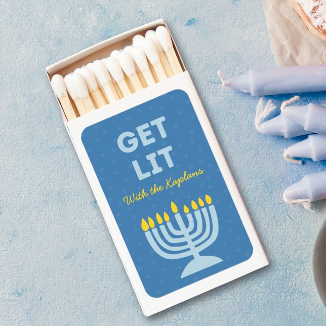 Funny "Get Lit" Chic Personalized Menorah Hanukkah Matchboxes (Creator Uploaded)