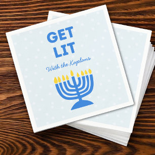 Funny "Get Lit" Chic Personalized Menorah Hanukkah Napkins