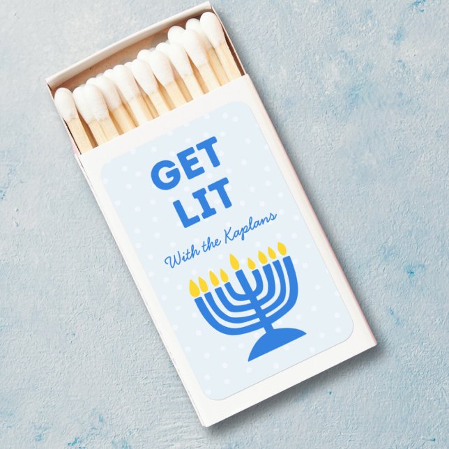Funny "Get Lit" Hanukkah Menorah Chic.Personalized Matchboxes (Creator Uploaded)