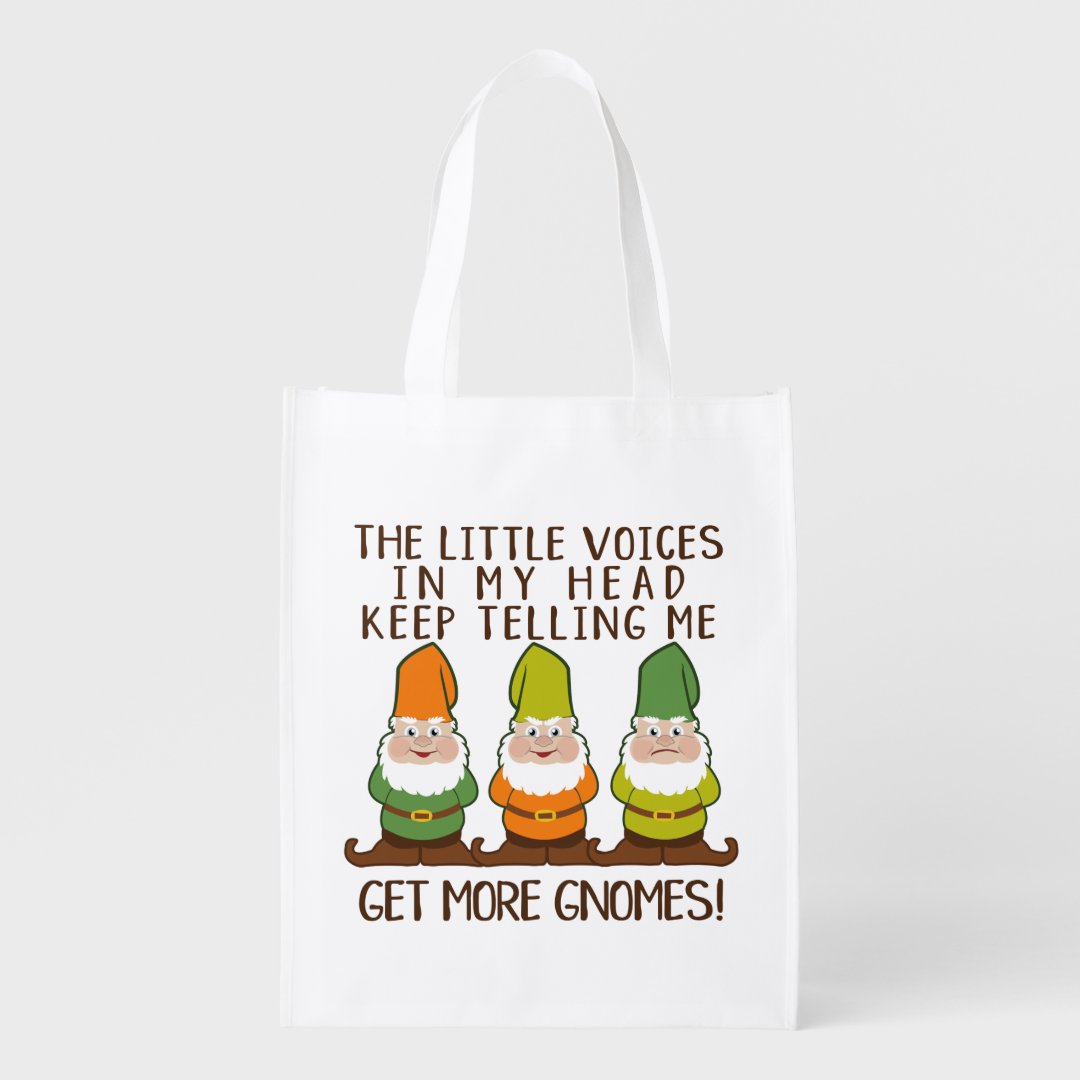 Funny Get More Gnomes pun Grocery Bag Zazzle