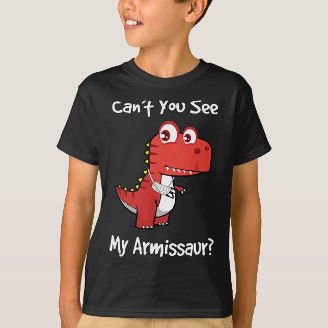 Funny Get Well Broken Arm Gift Dinosaur with a Cas T-Shirt (Front)