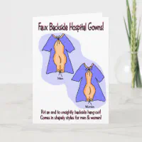GET WELL SOON Cartoon Teddy Bear in Hospital Gown 7x9.5 Greeting Card Art  #9544