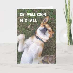 Puppy Dog And Teddy Personalized Get Well Soon Card - Red Heart Print