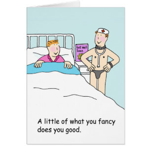 Funny Get Well Soon Cartoon Nurse and Patient Cards