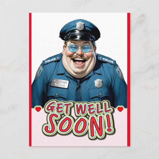 funny get well soon Officer Postcard (Front)