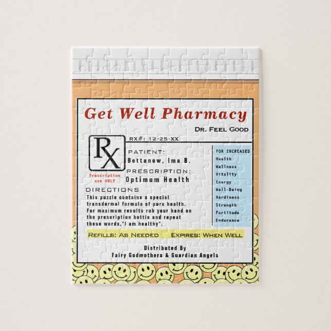 Funny Get Well Soon Prescription Medicine Jigsaw Puzzle (Vertical)