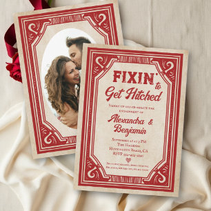Funny Getting Hitched Vintage Photo Engagement Invitation