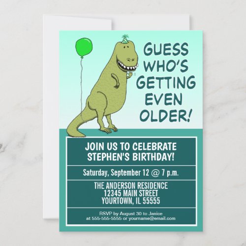 Funny Getting Older Dinosaur Birthday Party Invitation