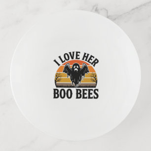 Funny Ghost Bee Pun Vintage Halloween T-Shirt Desi Trinket Tray