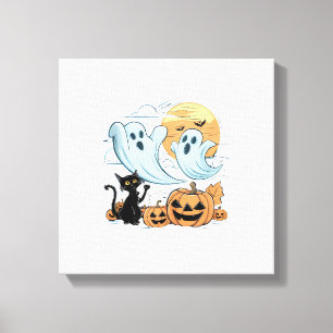 Funny Ghost & Black Cat Lazy Halloween Spooky Seas Canvas Print