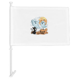 Funny Ghost & Black Cat Lazy Halloween Spooky Seas Car Flag