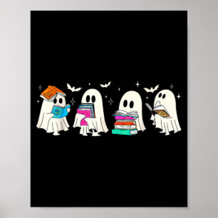 Funny ghost book reading halloween books lover poster