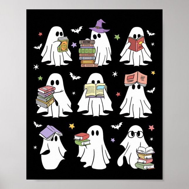 Funny Ghost Book Reading Halloween Books Lover Tea Poster (Front)