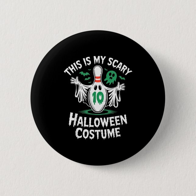 Funny Ghost Bowling League Team Halloween Humor Te Button (Front)