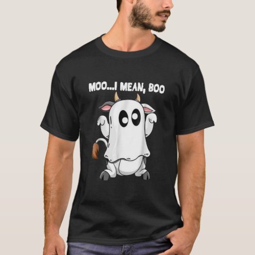 Funny Ghost Cow Moo I Mean Boo Pumpkin Moon T_Shirt