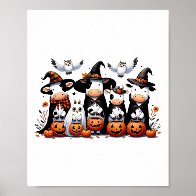 Funny Ghost Cows Halloween Animals Cow Owls Spooky Poster (Front)