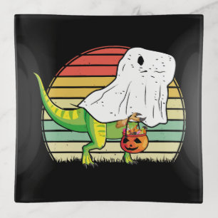 Funny Ghost Dinosaur Halloween Trinket Tray